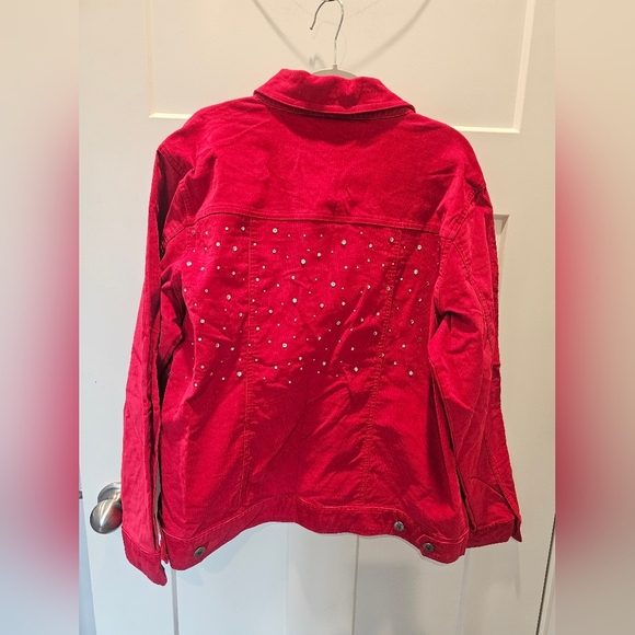 NWT Quacker Factory Red Corduroy Jacket Rhinestone Embellished Size Large - Picture 4 of 9